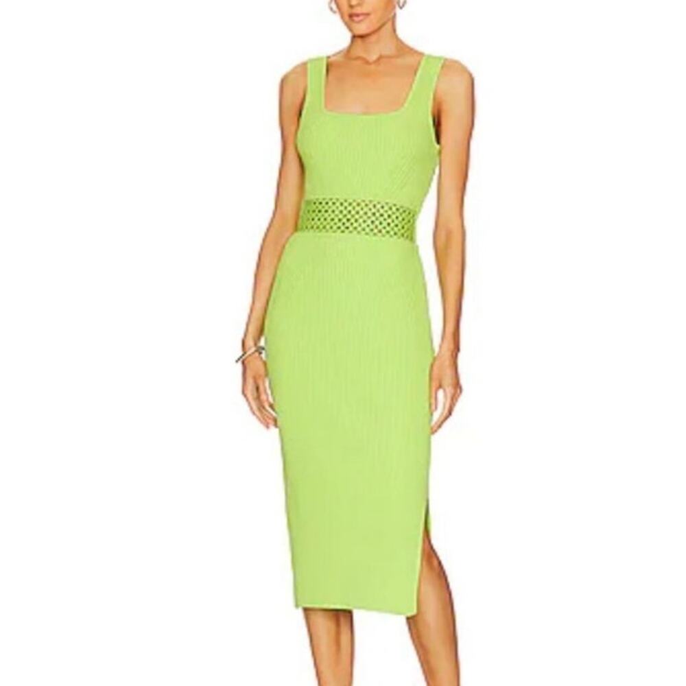 House of Harlow 1960 Green Knit Ribbed Crochet Midi Dress NWT